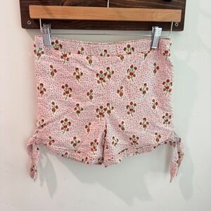 Minnow Girls Red Floral Side Tie Shorts Size 11/12 Cream Cotton Rayon Blend